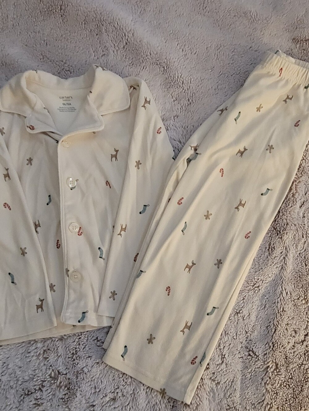 Carter's Cream Holiday Pajama Set with Multicolor Holiday Size 5T
